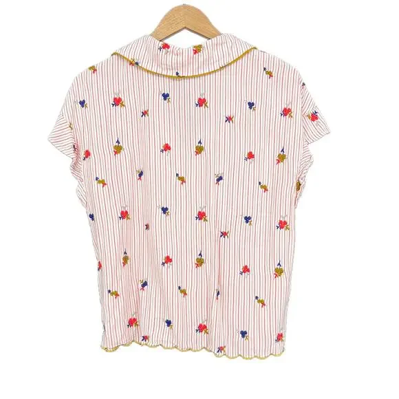 Anthropologie Pure + Good Floral Embroidered Striped Pajama Shirt Small - Picture 5 of 9